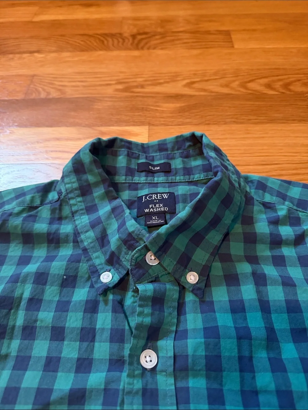 J. Crew Men's XL Button Shirt Long Sleeve Check Green Flex Washed Slim Check
